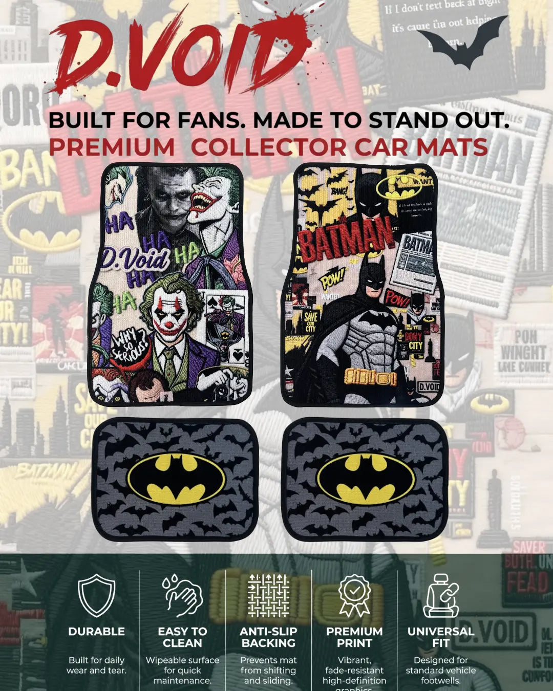 Batman and Joker collector car mats