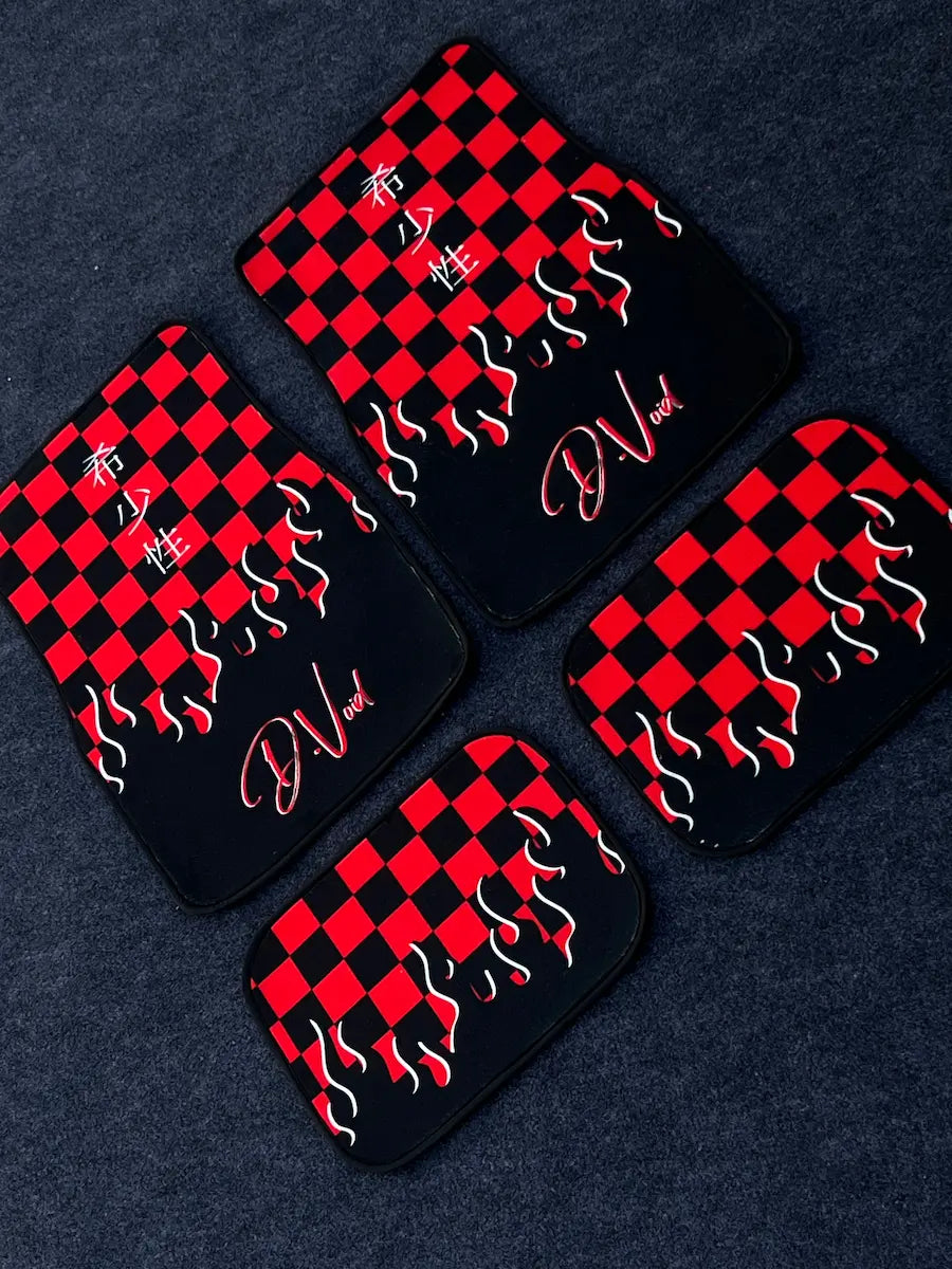 Red JDM checkered car mats