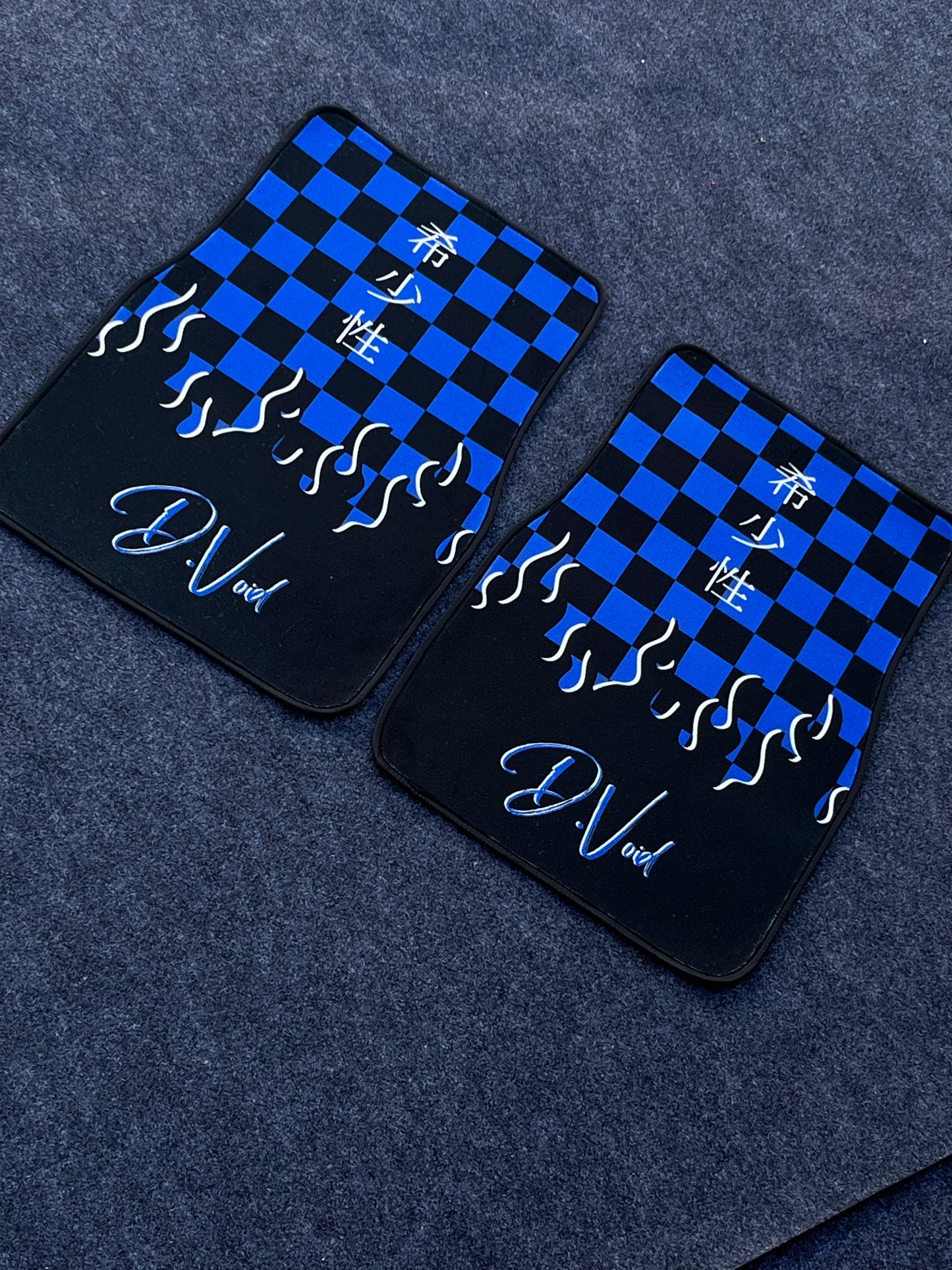 Blue JDM checkered car mats