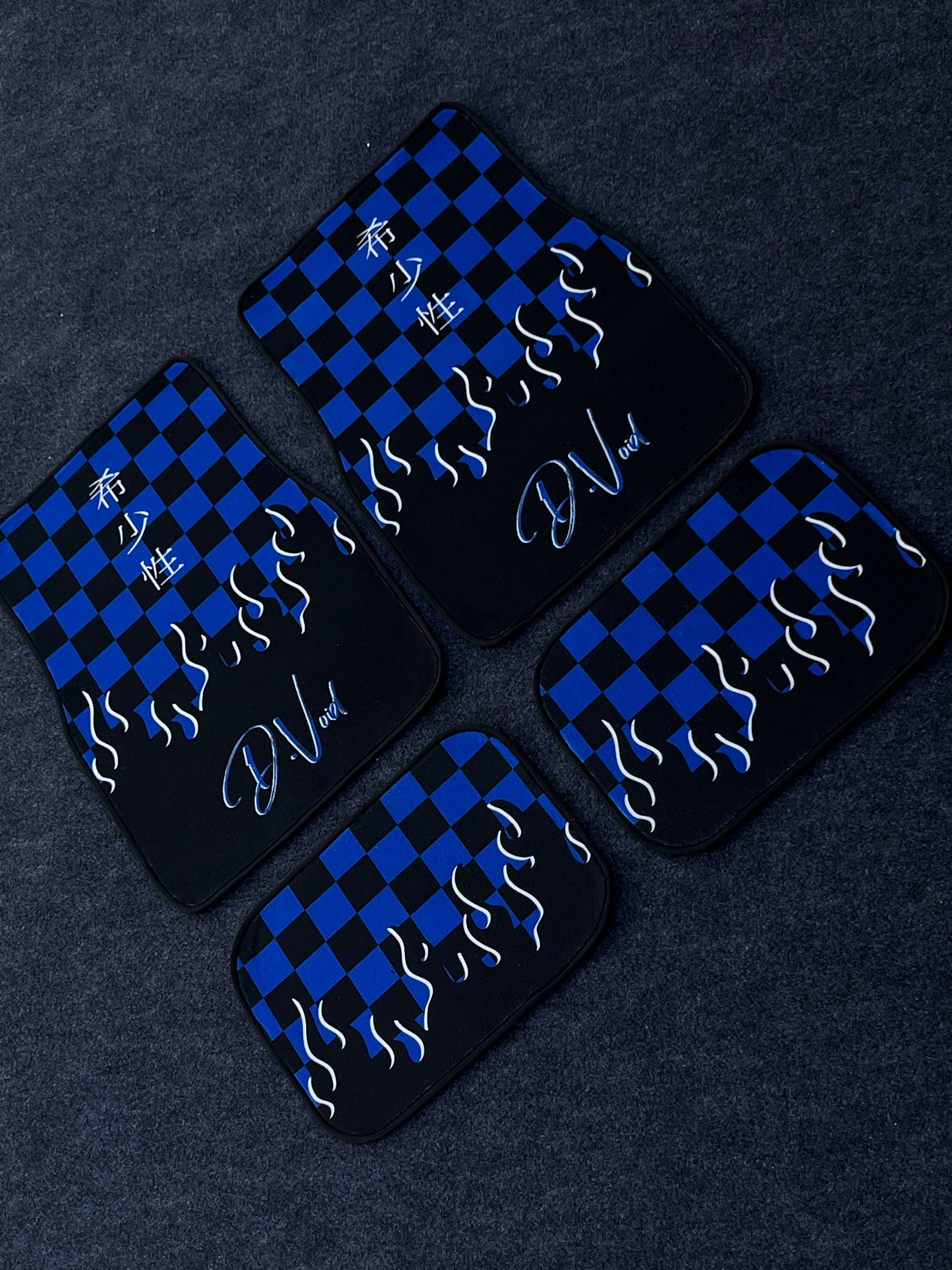 Blue JDM checkered car mats